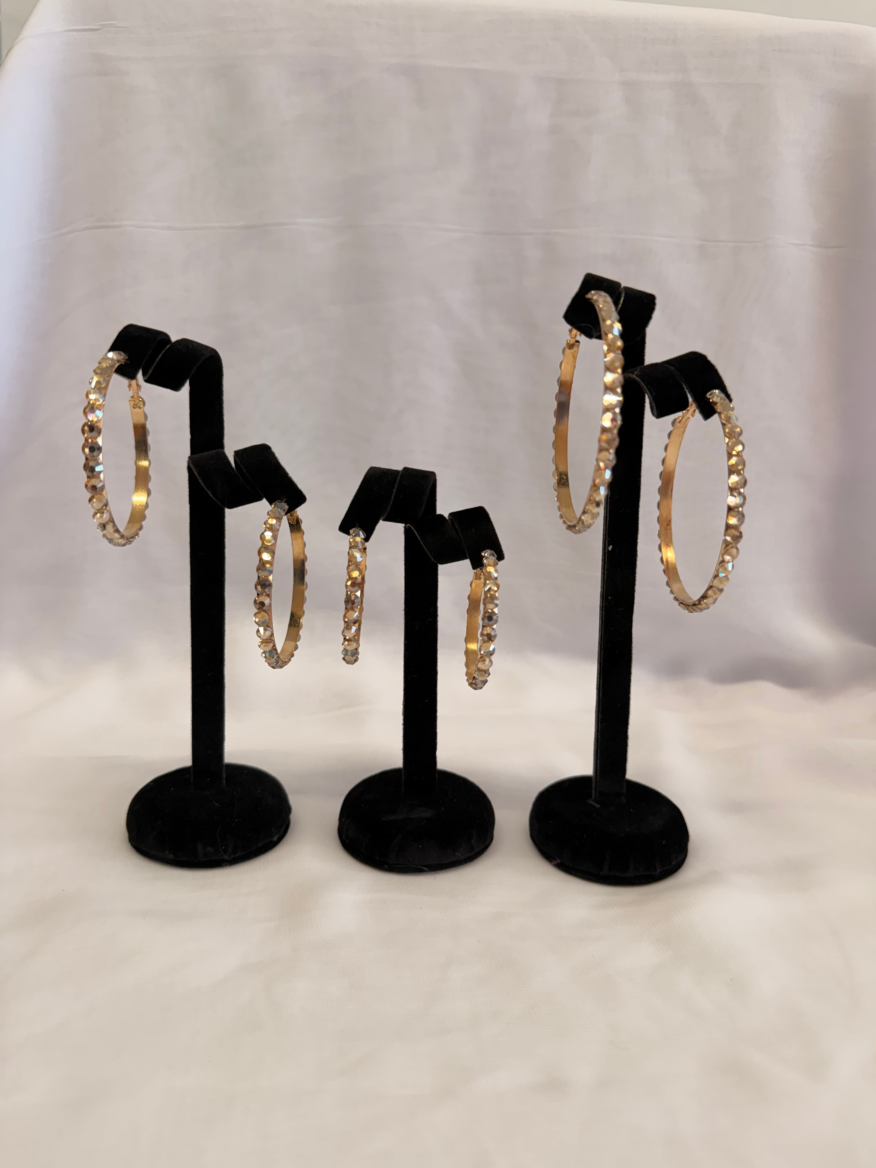 Aurora Collection Skinny Hoop earrings in Golden Crystal featuring high-intensity rhinestones on a gold-tone band.